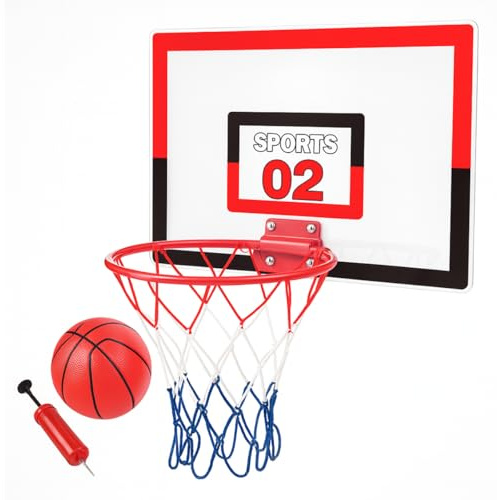 Xwin 39.5CM Kids Indoor Basketball Hoop Set - Wall Mounted Mini Backboard with Metal Rim, Net, Ball and Pump - Indoor Door Basketball Game Toy for Boys and Girls Ages 3+ Years