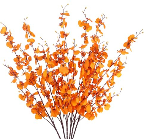 CEWUDA 6 Stück Künstliche Herbstblumen Orchidee Deko 83 cm Kunstblumen Herbst wie Echt Herbststrauß Deko Winterjasmin Zweige Herbst Blumen Orange Herbstzweige für Vase Erntedankfest Haus Dekoration