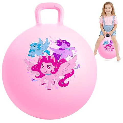 INPODAK 45cm Rosa Einhorn Hüpfball für Kinder von 3 bis 8 Jahre mit Pumpe | 100 KG Belastbar Aufblasbar Hüpfbälle mit Pumpe Drinnen Draußen Springspielzeug Oster Weihnachten Geschenke Mädchen Jungen
