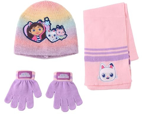 CERDÁ LIFE'S LITTLE MOMENTS Set Infantil Gorro, Guantes y Bufanda Gabby´S Dollhouse Invierno-Conjunto térmico, 3 Piezas, Standard (Pack de 3)niños