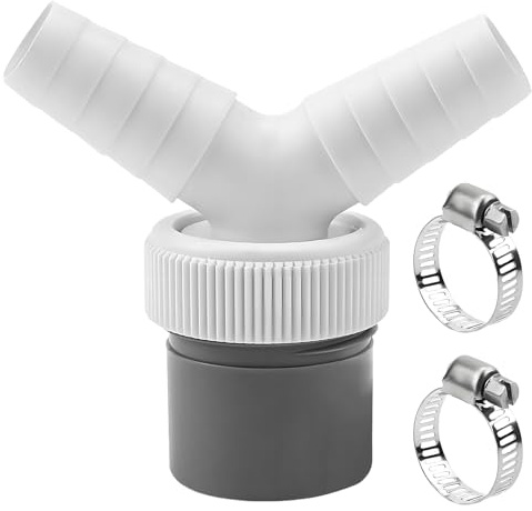 Washing Machine Waste Splitter, Washing Machine Waste Pipe Connector, 40mm Universal Y Hose Adaptor Kit for Dishwasher Drainage Extension Pipe with 2 Hose Clamp