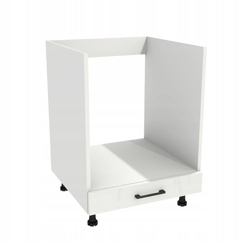 Laclar Unterschrank für Backofen Capri - Küchenschrank 60x72x52,8 cm - Küchenunterschrank - Backofenschrank - Soft-Close Türen - Stabiler Küchenmöbel-Bausatz - Weiß Acryl Hochglanz/Weiß