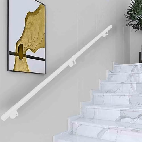 Main courante blanche pour escaliers, 60cm 80cm 1m 1.5m 2m 2.5m 3m fixation murale rampe d'escalier tige de support, main courante antidérapante en tube rond pour l'intérieur et l'extérieur(300cm)