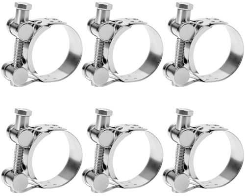 QWORK® 6 Stück 32-35mm Gelenkbolzenschelle, 304 Edelstahl Schlauchschelle, für Motorrad Auspuff, Benzinschlauch