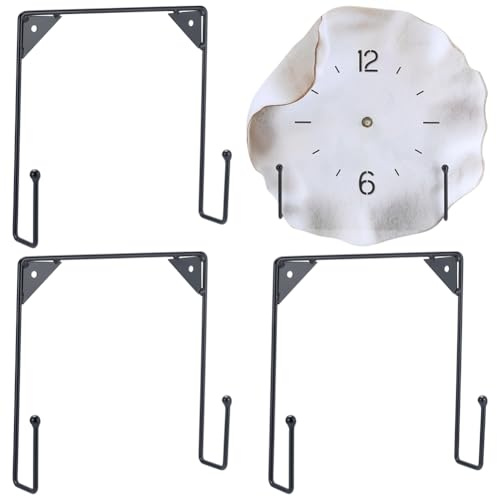 WADORN Lot de 4 grands supports d'assiettes décoratifs muraux de 20 cm pour affichage - Noir métallique - Avec vis - Support polyvalent pour photo, maison, cadre photo, assiettes, arts