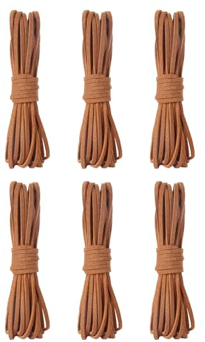 ALONK 6 Rollen Lederband 3mm x 5 m Lederriemen Meterware, Lederschnur Wildleder, Braun Lederbänder, Basteln Lederschnüre für DIY Halskette Armband Schmuck