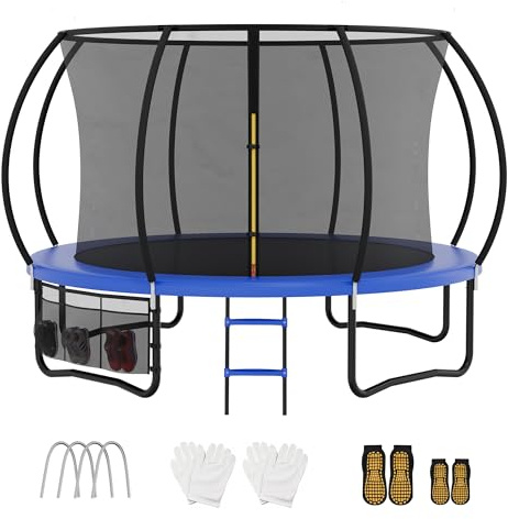 VFU Trampolin Outdoor Ø 222/305/366/427 cm mit Sicherheitsnetz | GS-Zertifikat, Gartentrampolin mit Schuhtasche, Leiter und Randabdeckung, Outdoor-Aktivitäten Spielefür für Eltern und Kinder