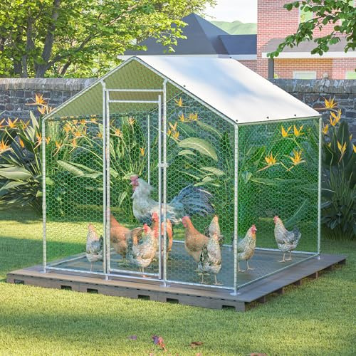 Freilaufgehege Hühnerstall 2x2x2m mit Wasserdichtes PE-Tuch und Sicherheitsschloss, Freilaufgehege aus Metall– Ideal für Hühner, Enten, Kaninchen und weitere Kleintiere