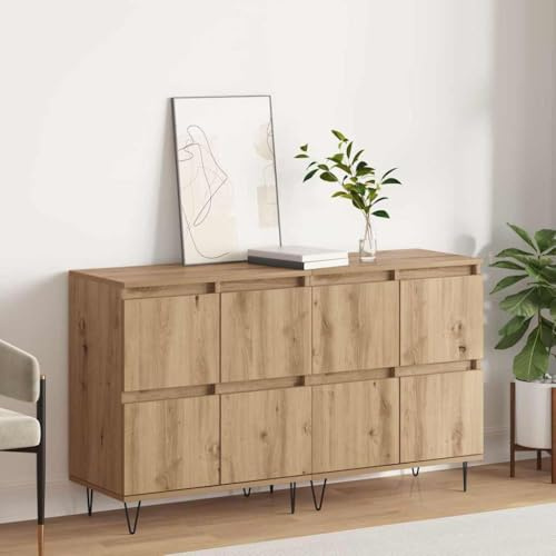 QZZCED Tableros Lateral 2 pcs Roble Artisan Aparador Clásico con Amplio Almacenaje y Función Expositora, Mueble de Madera Duradero para Organizar tu Hogar 120 x 35 x 7