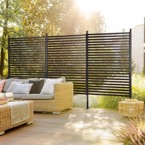 Freestanding Outdoor Privacy Fence Screen - PE-Coated Metal Decorative Panels for Backyard Garden Patio Divider Fence - Weather-Resistant & Stylish Protection