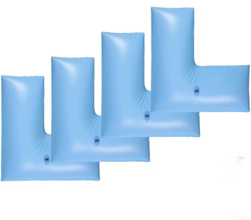 HEBEOT L-förmige aufblasbare Poolabdeckung, Wasserschlauch, Eckwasserbeutel, Set mit 4 Stück, PVC-Material 58 x 58 cm, hellblau, Winter-Poolzubehör zur Sicherung von Abdeckungen in windigem Zustand