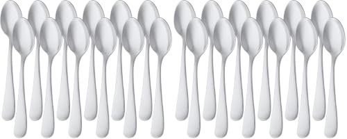 Amazon Basics Cuillères à Café en Acier Inoxydable avec Bord Rond, 13,3 cm, Lot de 24