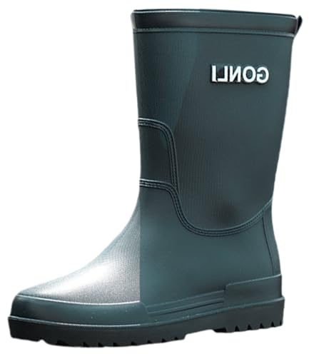 Stivali da pioggia da uomo a gambo lungo, impermeabili, con suola in gomma antiscivolo, stivali da pioggia, stivali da giardino, per pesca, caccia e giardinaggio, verde, 42 EU