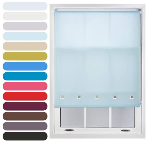 FURNISHED Square Eyelet Light Filtering Polyester Daylight Kitchen Blinds Trimmable Window Blind, Duck Egg Blue, 150W x 165H cm