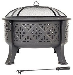 La Hacienda Garden Fire Pit Classic – Moresque Deep Firepit with Grill | Outdoor Fire Pit & Patio Heater, Garden Fire Bowl with Cooking Grill, Steel, for Outdoor Heating & Ambience