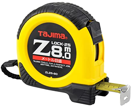 Tajima Z5L80MYD Tape Measure Z (Dual-Lock Steel Tape Measure Nylon Coat - Coating Triple Riveted End Hooks High Tensile Strength Reel Spring 8m x 25mm)