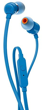 JBL T110 – Ecouteurs intra-auriculaires filaires – Son Pure Bass de JBL et bouton de contrôle – Connectivité : câble Jack 3,5 mm – Couleur : Bleu