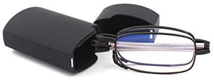 KoKoBin Faltbare Lesebrille aus Edelstahl Mini Anti-Blau Sehnhilfe für Damen und Herren Lesehilfe mit Hartschalen-Etui(Schwarz，+2.0)