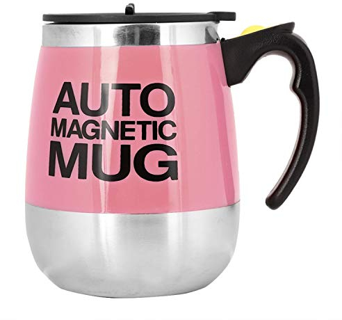 Fdit Magnetic Mixing Cup Self Stirring Coffee Cup Stainless Steel Self Magnetic Cup for Coffee Tea Hot Chocolate Milk Cocoa Protein (Pink)