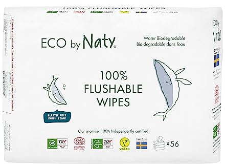 Eco by Naty Toallitas desechables wc para bebés - Toallitas húmedas compostables y de origen vegetal, sin productos químicos e hipoalergénicas, seguras para la piel sensible, 168 unidades (3x56)