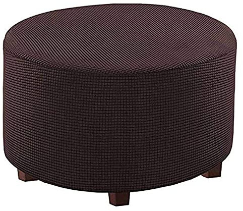 BXFUL Runde Stretchhussen für Ottomane, Jacquard, weicher Fußhocker, waschbar, elastisch, faltbar, für Wohnzimmer, Größe M, Braun