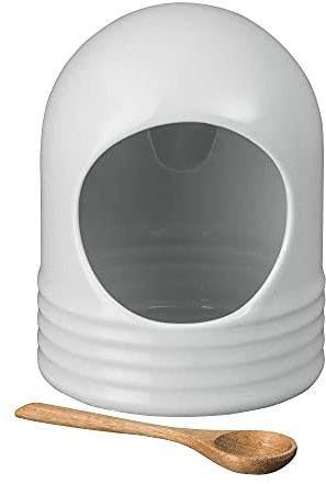 Denby James Martin Cook Salt Pig (12cm x 12cm x 16cm) - Add a Touch of Style to Your Kitchen - Includes Small Wooden Spoon - Porcelain Designed Tableware