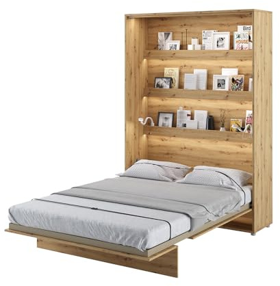 MEBLINI Schrankbett Bed Concept - Wandbett mit Lattenrost - Klappbett mit Schrank - Wandklappbett - Murphy Bed - Bettschrank - BC-01-140x200cm Vertikal - Artisan Eiche