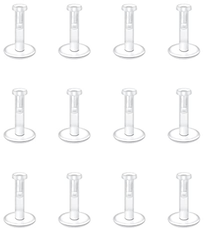 Briana Williams 12 st 16 g genomskinliga läppstänger dubbar platta topphållare labret Medusa Tragus helix broskörhängen piercing smycken 6 mm 8 mm 10 mm 12 mm, 6mm, Rostfritt stål, plast