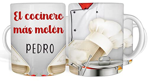 Taza de Cocinero personalizada con frase y nombre. Cerámica AAA - 350 ml. Regalo original.
