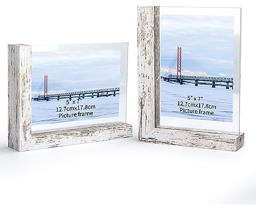 RLAVBL 2er Set Vintage-Weiß Bilderrahmen 13x18 cm, Doppelseitiger Glasbilderrahmen mit L-förmigem MDF-Sockel, für die Tischplatte
