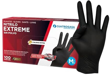 Guantes de Nitrilo Desechables Sin Polvo talla M negro - 100 Unidades | Profesionales, Sin Látex, Alta Durabilidad, Alta Resistencia