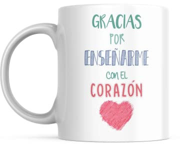 LINFORMAL Taza Profesora Fin de Curso 350 ml, Regalo Profesora Infantil, Profe, Maestra, Seño o Tutora, regalos orginal para profesores - gracias por enseñarme con el corazón -