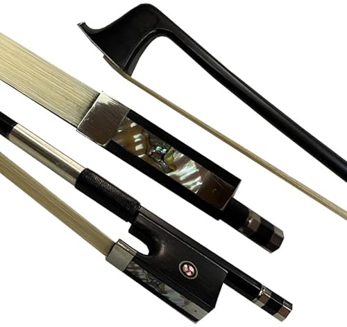 4/4 Full Size black carbon fiber Violin Bow Full Advanced Level 4 4 Parisian Eyes Ebony Frog Straight Smooth Screw Strong and Durable Unbleached Mongolian Horse Hair Warm Sweet Sound (1/4)