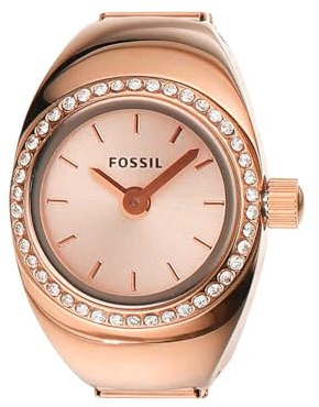 Fossil Reloj Ring para Mujer, Movimiento de Cuarzo a Dos Agujas con Correa de Acero Inoxidable, Oro Rosa y Purpurina, 15 mm