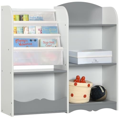 ZONEKIZ Organizador de Juguetes Estantería Infantil 85x26x84 cm Gris | Estantería para Niños, con Estantes Abiertos, para Dormitorio Sala de Juegos Guardería