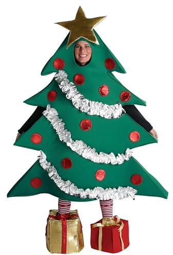 Acrawnni Erwachsenen-Weihnachtskostüm für Männer und Frauen, passendes Partykostüm, lustiges Weihnachtsbaum-Cosplay-Kleid mit Geschenkform, B-grün, Einheitsgröße
