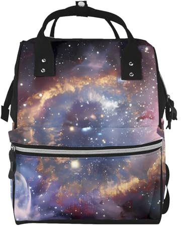 OrcoW Universum Milchstraße Galaxy Print Wickeltasche Mumie Rucksack Große Kapazität Multifunktions Wasserdichte Windeltasche Für Mama Und Papa, Schwarz , One size