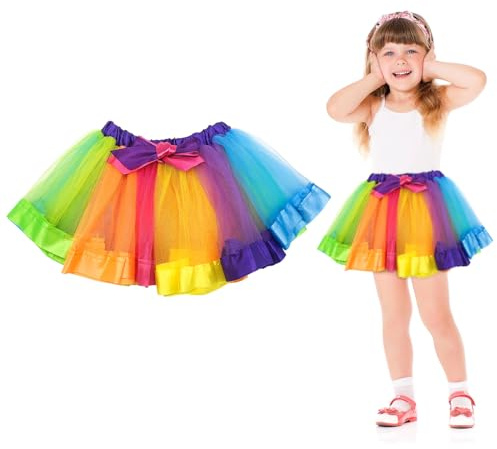 EUPSIIU Falda de Tul para Mujer, Falda de Tutú para Niñas, Falda de Tul con Paneles de Color Arcoíris, Vestido Corto de Baile Colorido Princesa para Fiestas,Carnaval,Disfraces de Halloween