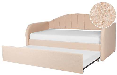 Beliani Tagesbett für 2 Personen Bouclé rosa Lattenrost 90x200 cm ausziehbar Eyburie
