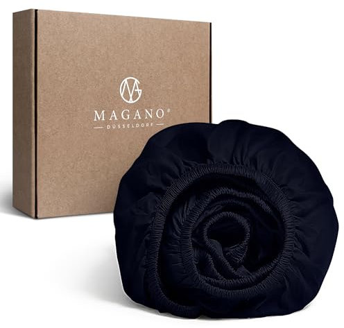 MAGANO® Luxus Spannbettlaken 200x220 Blau | Bambus & Baumwolle Satin | 400 TC Premiumqualität | Hypoallergen & Thermoregulierend | Spannbetttuch Bettlaken 200x220cm | Dunkelblau