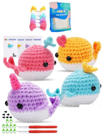 Aurgiarme Handgefertigte Wal-Häkelsets für Anfänger, Tierpuppen, Handstrickmaterialpaket für Häkelliebhaber, Kinder, Häkelpuppen