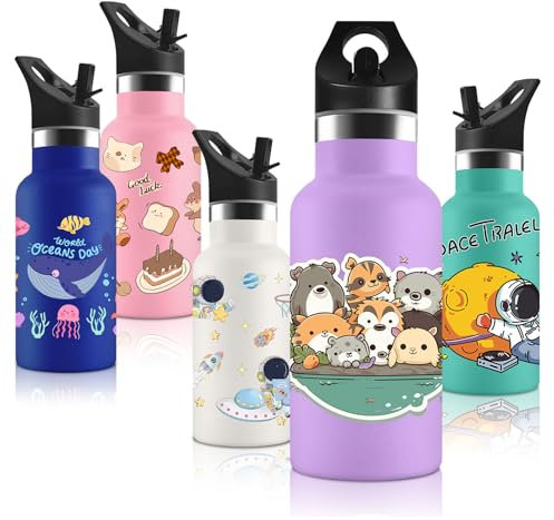 Vikaster Thermoskanne mit Strohhalm, hält 12 Std. heiß, 24 Std. kalt, Thermosflasche Kinder 350ml, BPA Frei, Trinkflasche Edelstahl Gehören Kinder, Schulen, Radfahrer, Fitnessstudios, Sport und mehr