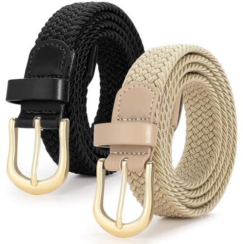 VONMELLI 2 Packungen taillengürtel damen stretchgürtel damen Herren, flechtgürtel damen Verstellbarer Elastischer Stoffgürtel für Unisex 2.5cm Länge 90 cm bis 120 cm