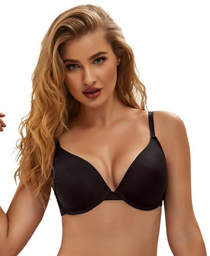 ohyeahlady Women's Comfort Bras Sexy Deep V Plunge Underwired T-Shirt Bra Lightly Lined Cups Comfit Everyday Bra Black 36B