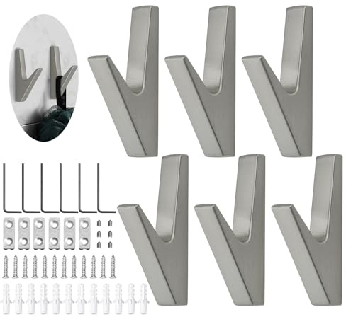 JINTANG kleiderhaken wand,6 pcs garderobenhaken silber,kleiderhaken akustikpaneele,wandhaken zum schrauben,Wandhaken akustikpaneele garderobe für Küchen, Bäder, Foyers und Flure(Chrom matt)