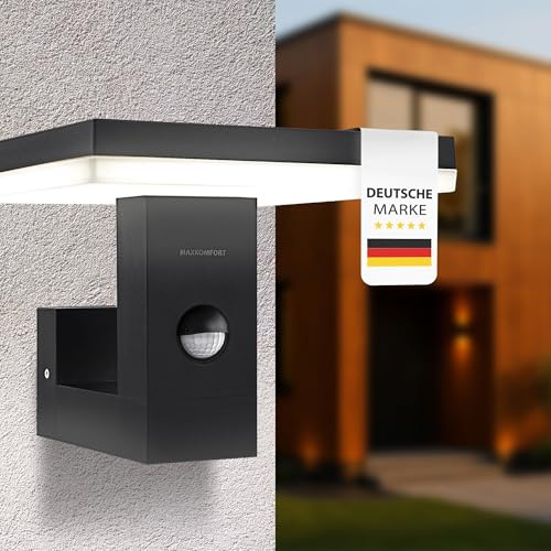 Maxkomfort LED Außenwandleuchte SAPHIR mit Bewegungsmelder in Schwarz | 15 Watt IP65 1100 Lumen Neutralweiß | Außenleuchte, Eingangsleuchte, Leuchte Eckig