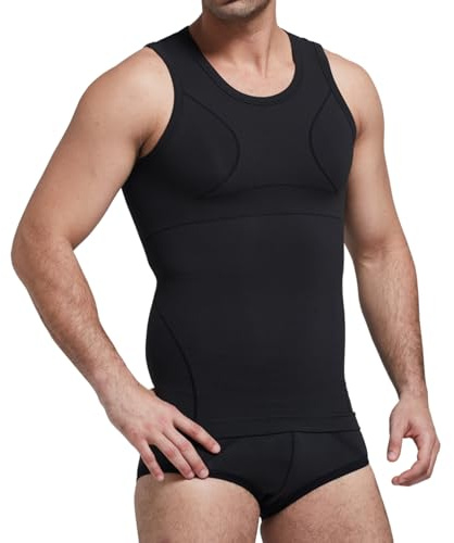 PEONNYT Seamless Bamboo Charcoal Compression Vest Hide Moobs Undershirts Mens Slimming Body Shaper Vest Elastic Slim Shapewear(Black M)