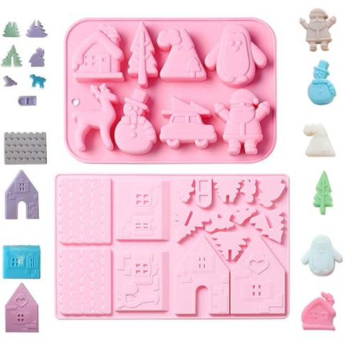 Weihnachten Silikonformen,2 Stück Weihnachts-Schokoladenform, Rosa Schokoladenform, Silikon Backform, Silikonformen Backen, Pralinenform, Bpa-Frei, Hochtemperaturbeständig, Leicht Zu Reinigen