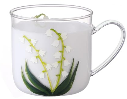 Cottea Vasos de cristal pintados a mano de 350 ml, tazas de café, tarros para agua, té, café con leche
