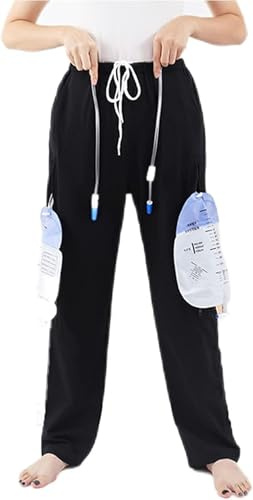 GEDRACKPMYN Katheter-Beinbeutel Hose, fasst (2) 2000-ml-Urinbeutel für Nephrostomie-, suprapubische und Gallenkatheter, Urinbeutelhalterhose mit doppelten Reißverschlusstaschen,M